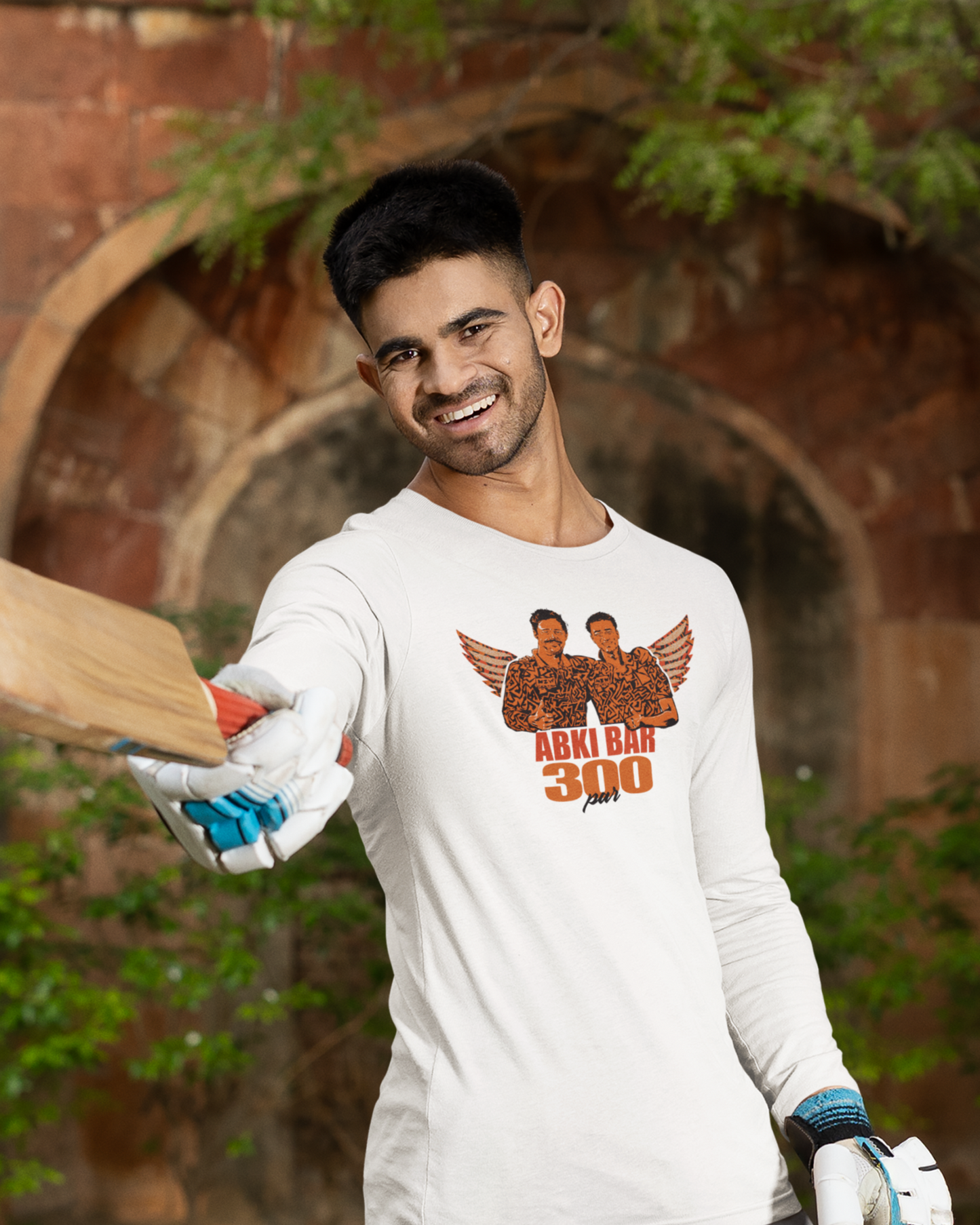 "Abki Bar 300 Par" Full Sleeve T-Shirt - SRH Fan Edition (White)