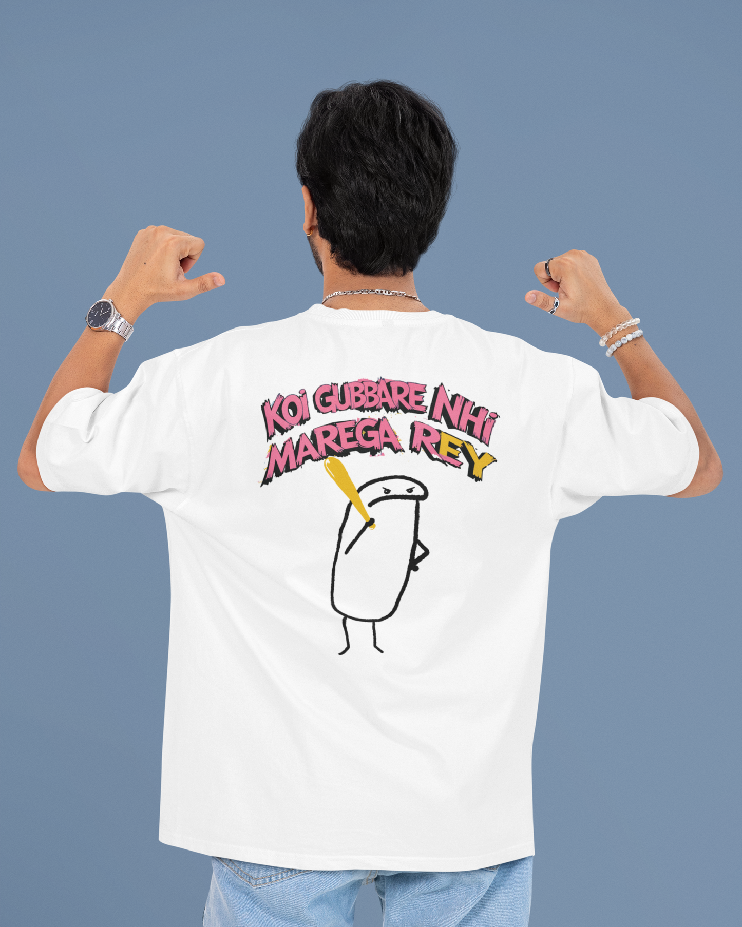 Balloon-Free Holi Tee,WHITE,GREY,BABY PINK,BABY BLUE- Oversized"Koi Gubbare Nahi Marega Rey" Design