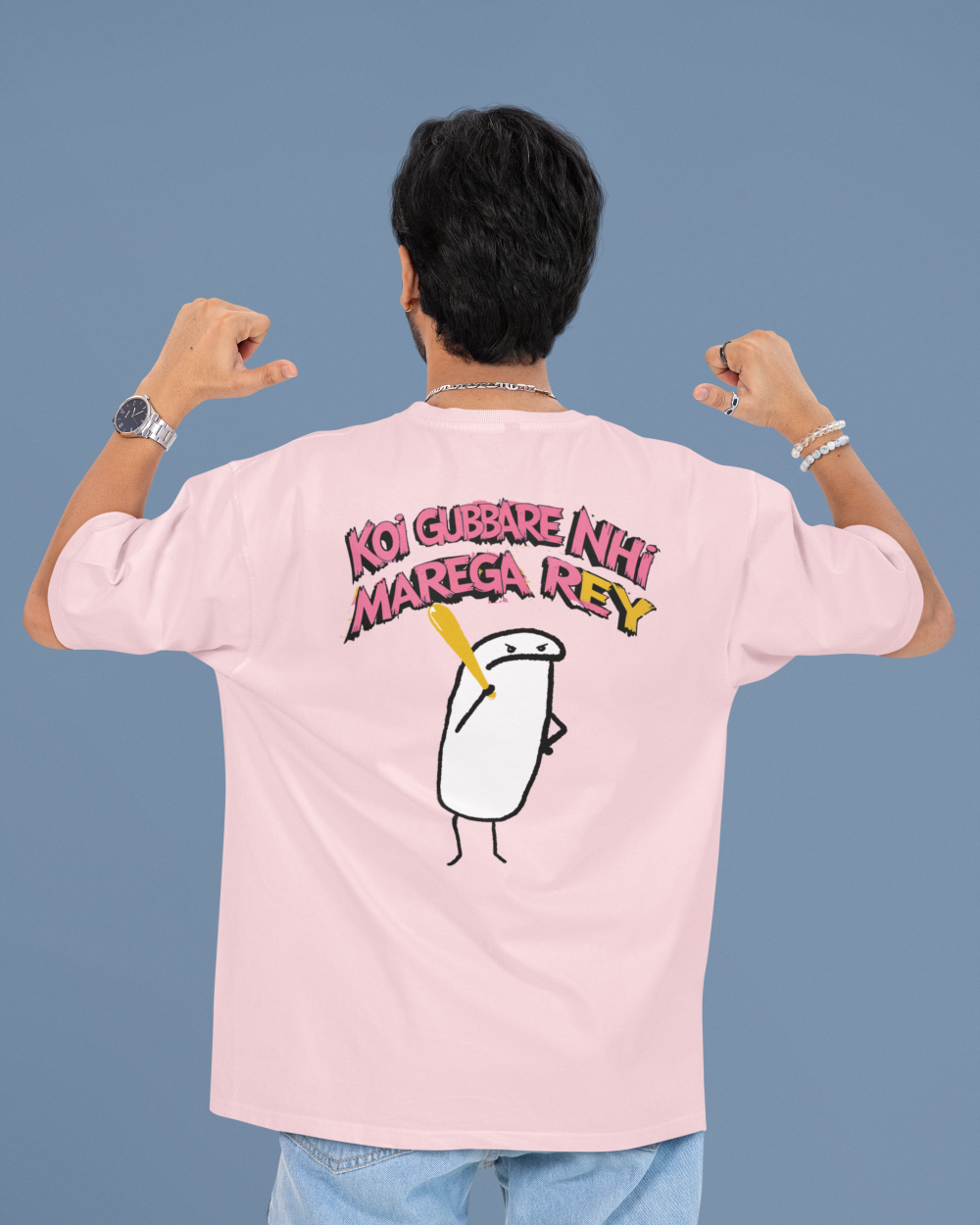 Balloon-Free Holi Tee,WHITE,GREY,BABY PINK,BABY BLUE- Oversized"Koi Gubbare Nahi Marega Rey" Design