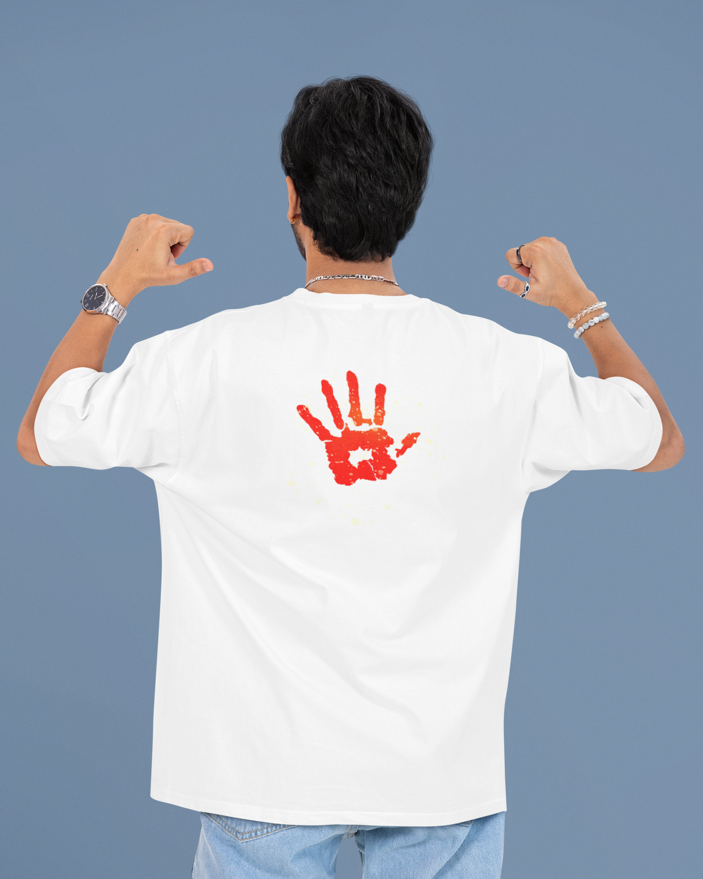 Pushpa Inspired White Holi Oversized T-Shirt 'Holi Khelane Aayaa Main'